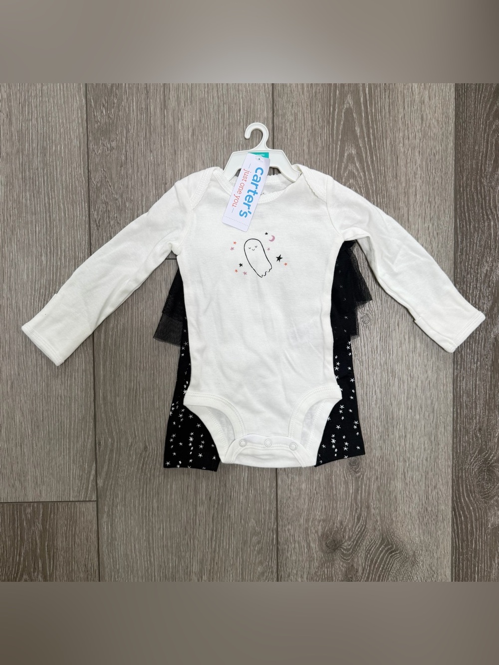 Carters 2pc Halloween bodysuit tutu pants outfit set ghost black white 3MO